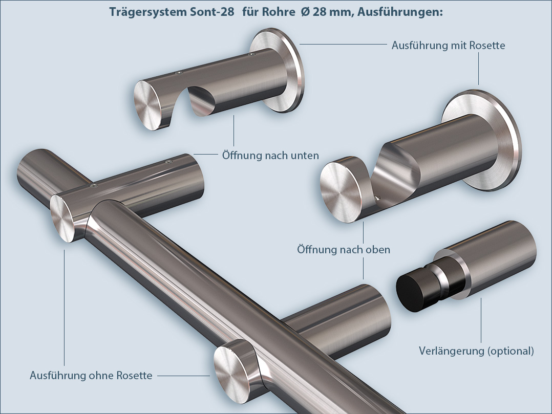 Different versions: rod holder rod holder Sont-28mm for tubes and rods